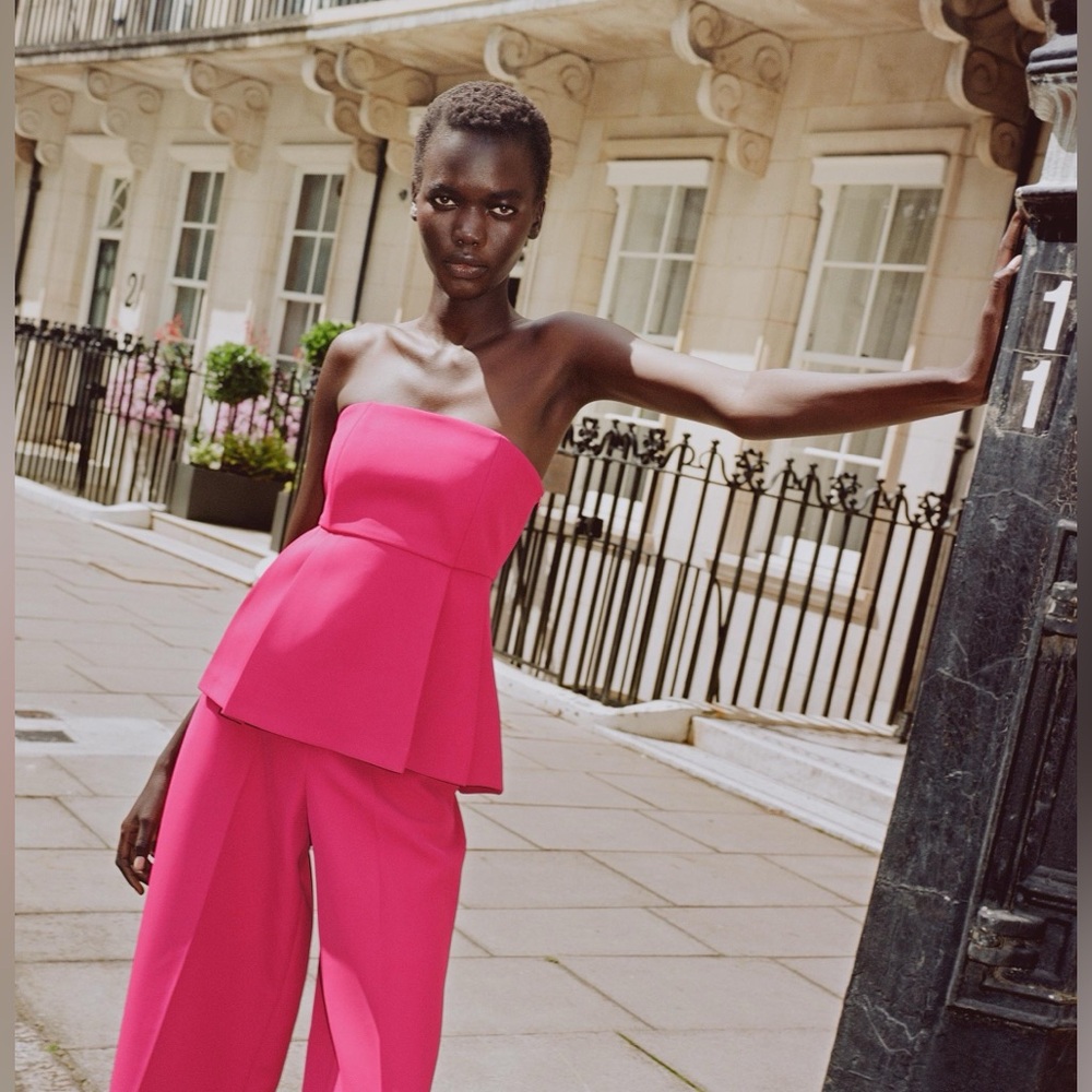 Zara Bustier Top with Flared Hem Pink Strapless . WOW